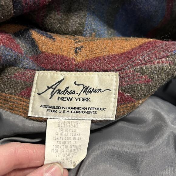 Andrea Marin Coat Womens Large Multicolor Hooded Wool Blend Aztec Boho Southwest - Picture 14 of 15